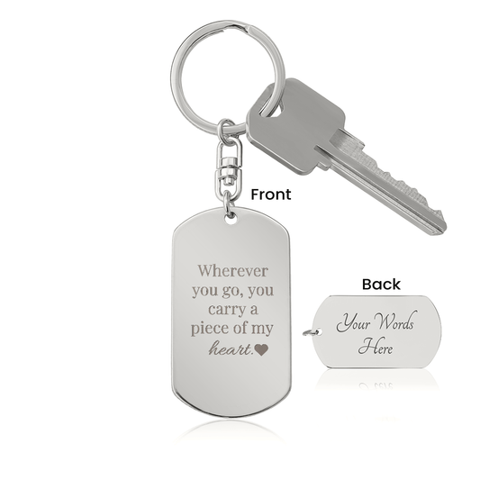 “Wherever You Go” – Engraved Dog Tag Keychain Gift from Mom (Personalized Back)