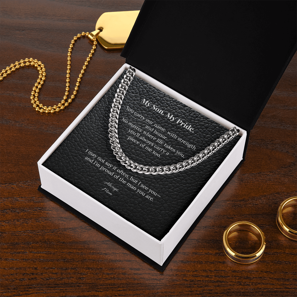 "My Son. My Pride." Cuban Link Chain Gift from Mom
