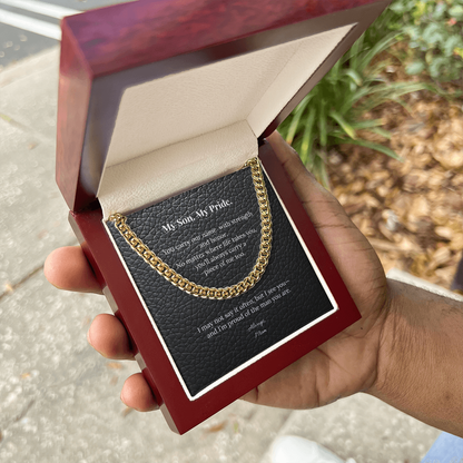 "My Son. My Pride." Cuban Link Chain Gift from Mom
